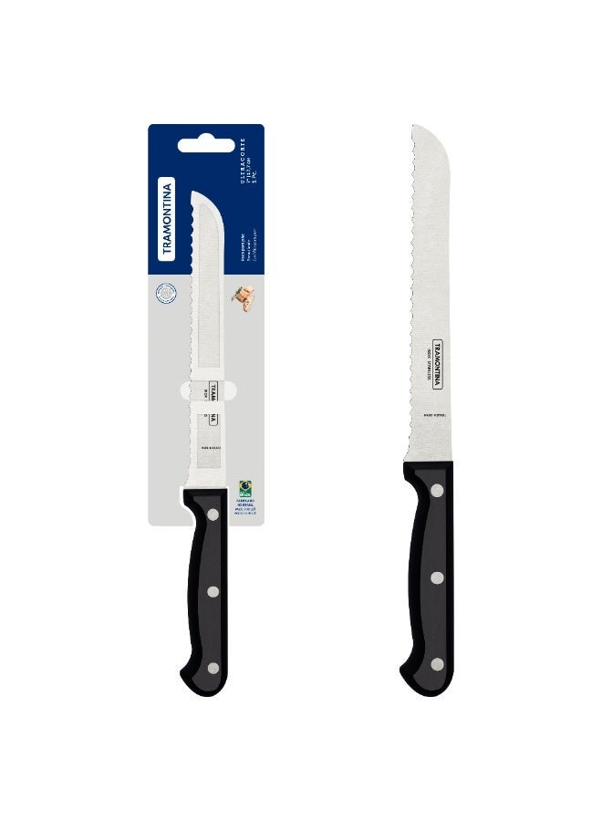 TRAMONTINA Ultracorte 7 Inches Bread Knife Antimicrobial Protection with Stainless Steel Blade and Black Polypropylene Handle Made In Brazil 23859107 - Image 1